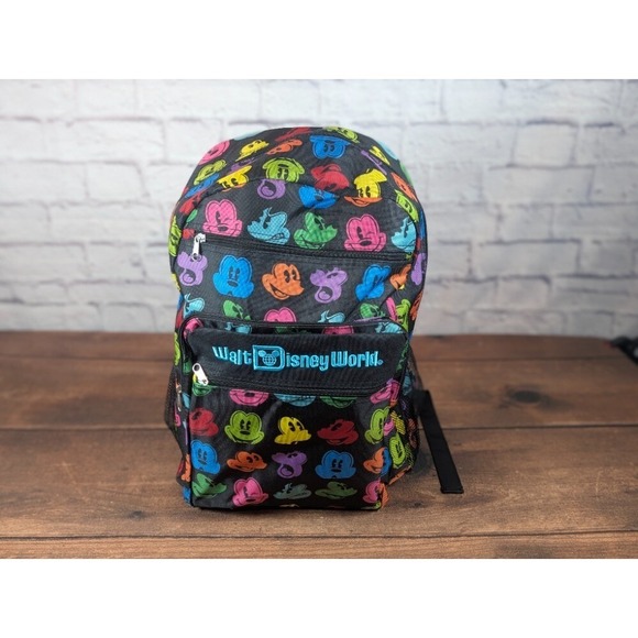 Disney Handbags - Walt Disney World‎ Backpack Colorful Mickey Mouse Faces Travel School Bag
